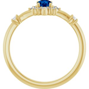 14K Yellow Lab-Grown Blue Sapphire & 1/6 CTW Natural Diamond Halo-Style Ring
