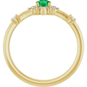 14K Yellow Lab-Grown Emerald & 1/6 CTW Natural Diamond Halo-Style Ring