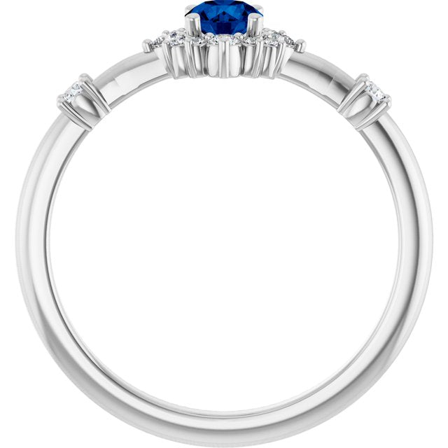 Platinum Lab-Grown Blue Sapphire & 1/6 CTW Natural Diamond Halo-Style Ring
