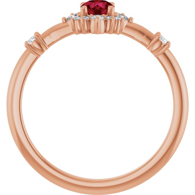 14K Rose Lab-Grown Ruby & 1/6 CTW Natural Diamond Halo-Style Ring