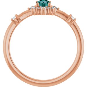 14K Rose Lab-Grown Alexandrite & 1/6 CTW Natural Diamond Halo-Style Ring