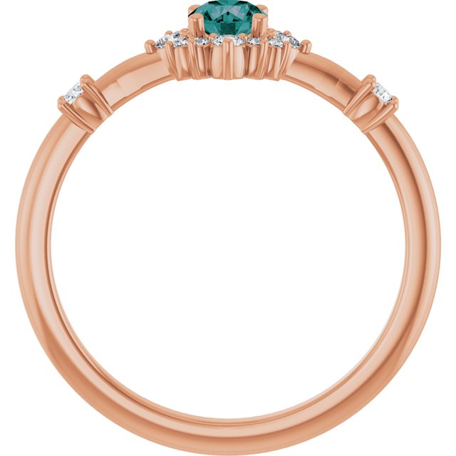 14K Rose Lab-Grown Alexandrite & 1/6 CTW Natural Diamond Halo-Style Ring
