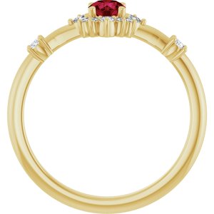 14K Yellow Lab-Grown Ruby & 1/6 CTW Natural Diamond Halo-Style Ring