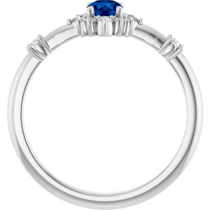 14K White Lab-Grown Blue Sapphire & 1/6 CTW Natural Diamond Halo-Style Ring