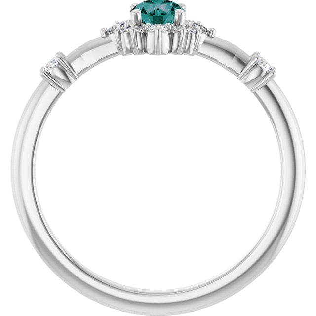 14K White Lab-Grown Alexandrite & 1/6 CTW Natural Diamond Halo-Style Ring