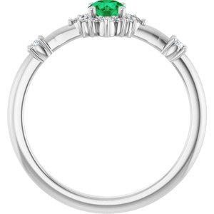 Sterling Silver Lab-Grown Emerald & 1/6 CTW Natural Diamond Halo-Style Ring