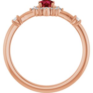 14K Rose Lab-Grown Ruby & 1/6 CTW Natural Diamond Halo-Style Ring