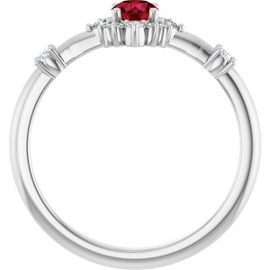 Sterling Silver Lab-Grown Ruby & 1/6 CTW Natural Diamond Halo-Style Ring