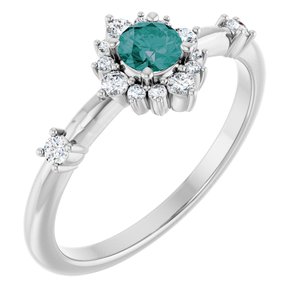 Platinum Lab-Grown Alexandrite & 1/6 CTW Natural Diamond Halo-Style Ring