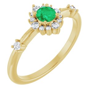 14K Yellow Lab-Grown Emerald & 1/6 CTW Natural Diamond Halo-Style Ring