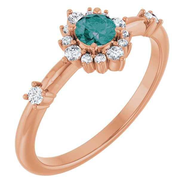 14K Rose Lab-Grown Alexandrite & 1/6 CTW Natural Diamond Halo-Style Ring
