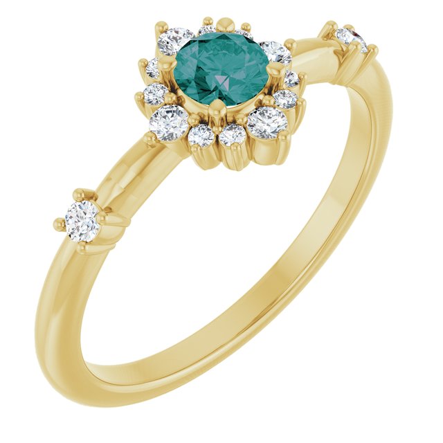 14K Yellow Lab-Grown Alexandrite & 1/6 CTW Natural Diamond Halo-Style Ring