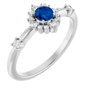Sterling Silver Lab-Grown Blue Sapphire & 1/6 CTW Natural Diamond Halo-Style Ring