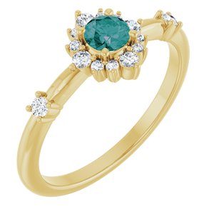 14K Yellow Lab-Grown Alexandrite & 1/6 CTW Natural Diamond Halo-Style Ring