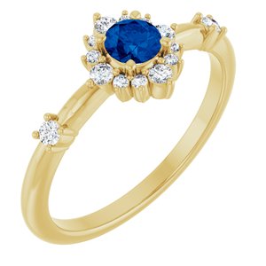 14K Yellow Lab-Grown Blue Sapphire & 1/6 CTW Natural Diamond Halo-Style Ring