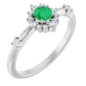 Sterling Silver Lab-Grown Emerald & 1/6 CTW Natural Diamond Halo-Style Ring