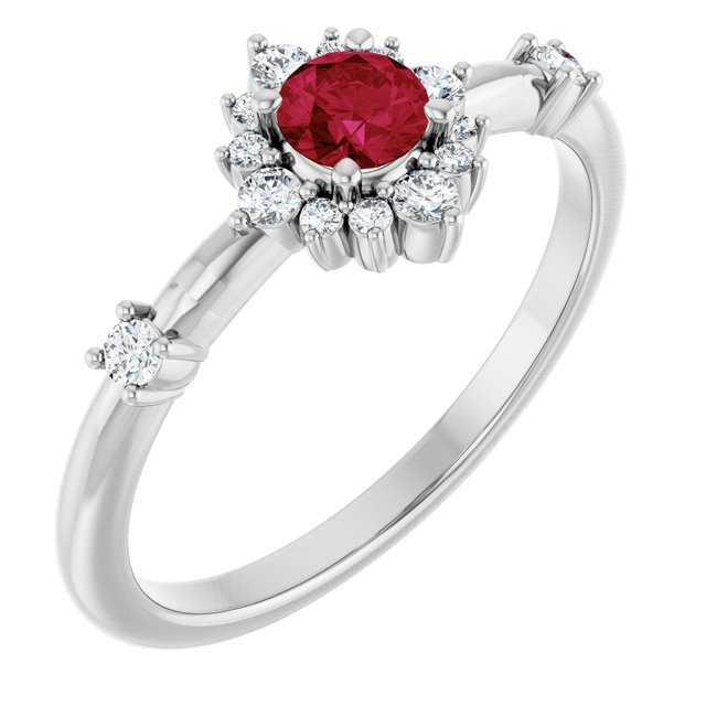 Sterling Silver Lab-Grown Ruby & 1/6 CTW Natural Diamond Halo-Style Ring