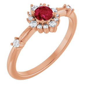 14K Rose Lab-Grown Ruby & 1/6 CTW Natural Diamond Halo-Style Ring