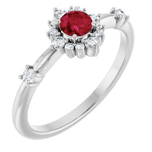 Sterling Silver Lab-Grown Ruby & 1/6 CTW Natural Diamond Halo-Style Ring