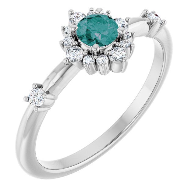 Platinum Lab-Grown Alexandrite & 1/6 CTW Natural Diamond Halo-Style Ring