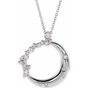 14K White 1/4 CTW Lab-Grown Diamond Crescent Moon 16-18" Necklace