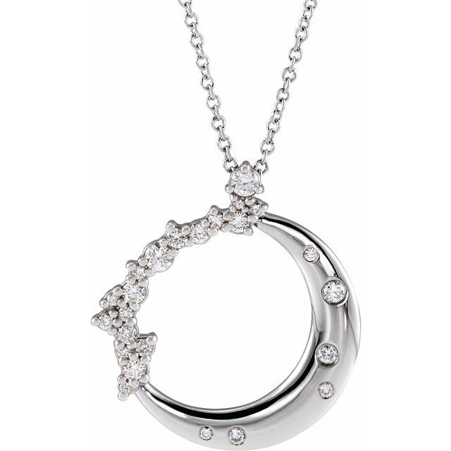 14K White 1/4 CTW Lab-Grown Diamond Crescent Moon 16-18" Necklace