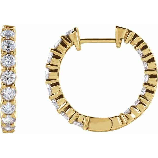 14K Yellow 2 CTW Lab-Grown Diamond Inside-Outside Hinged 20 mm Hoop Earrings