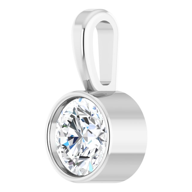 14K White 1/4 CT Lab-Grown Diamond Bezel-Set Solitaire Pendant