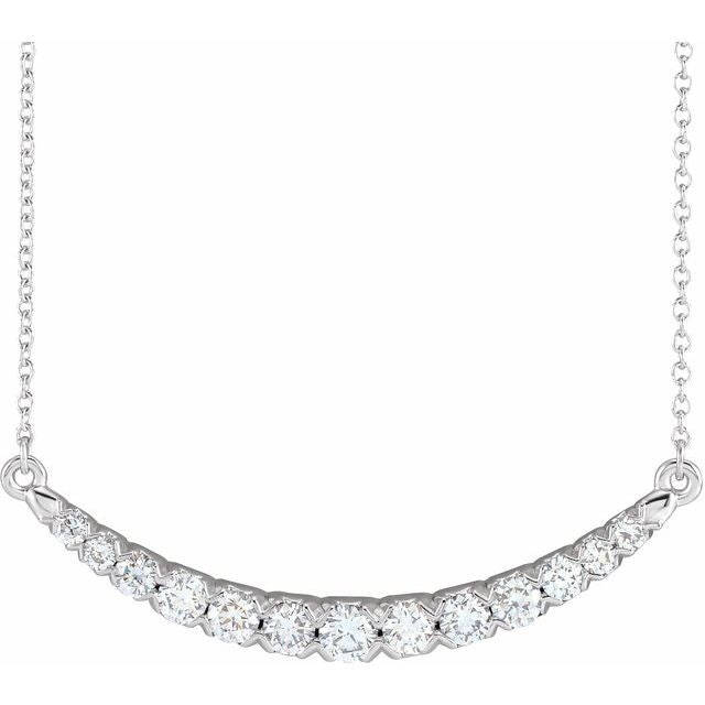 14K White 3/4 CTW Lab-Grown Diamond French-Set Bar 18" Necklace