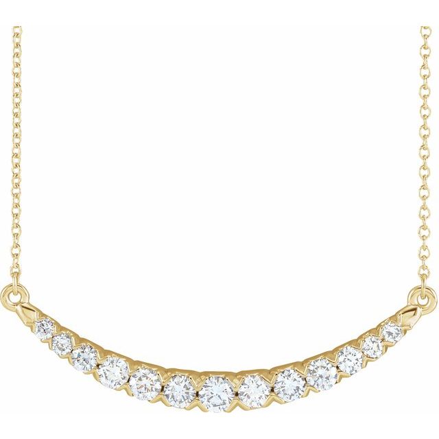 14K Yellow 3/4 CTW Lab-Grown Diamond French-Set Bar 18" Necklace