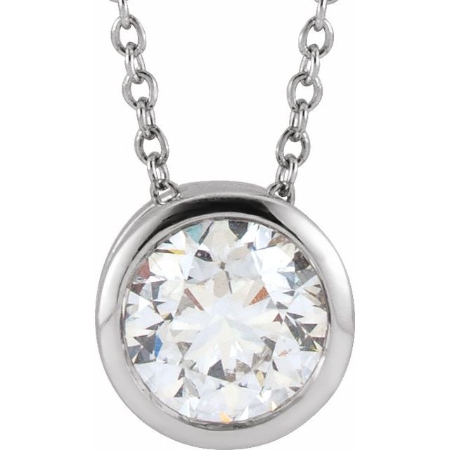 14K White 1 CT Lab-Grown Diamond Solitaire 16-18" Necklace