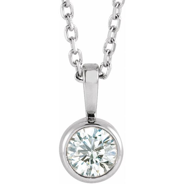 14K White 1/4 CT Lab-Grown Diamond Bezel-Set Solitaire 16-18" Necklace