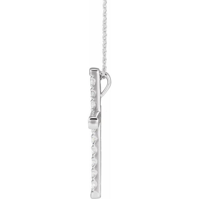 14K White 3/4 CTW Lab-Grown Diamond French-Set Cross 16-18" Necklace