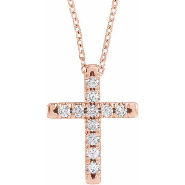14K Rose 1/5 CTW Lab-Grown Diamond French-Set Cross 16-18" Necklace