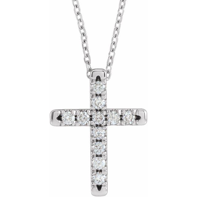 14K White 1/5 CTW Lab-Grown Diamond French-Set Cross 16-18" Necklace