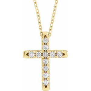 14K Yellow 1/5 CTW Lab-Grown Diamond French-Set Cross 16-18" Necklace