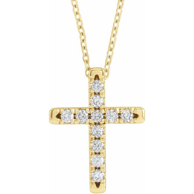 14K Yellow 1/5 CTW Lab-Grown Diamond French-Set Cross 16-18" Necklace
