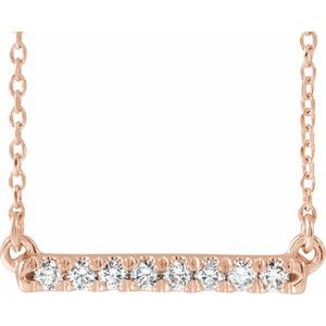 14K Rose 1/8 CTW Lab-Grown Diamond French-Set Bar 18" Necklace