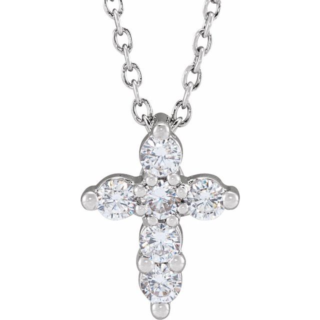 14K White 1/4 CTW Lab-Grown Diamond Cross 18" Necklace
