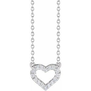 14K White 1/5 CTW Lab-Grown Diamond Heart 16-18" Necklace