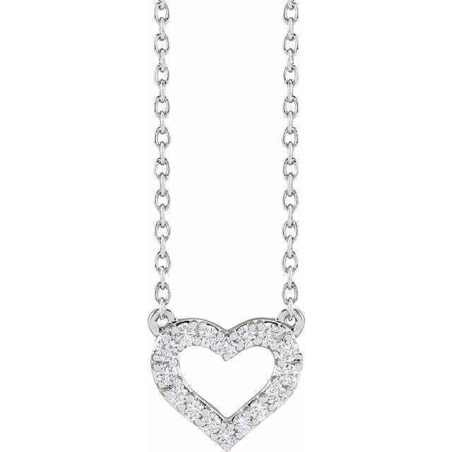 14K White 1/5 CTW Lab-Grown Diamond Heart 16-18" Necklace