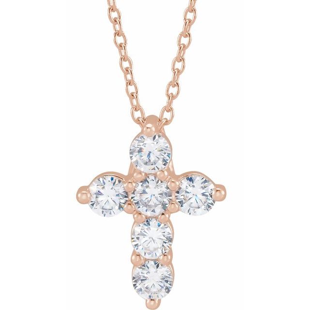 14K Rose 3/4 CTW Lab-Grown Diamond Cross 18" Necklace