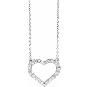 14K White 3/8 CTW Lab-Grown Diamond Heart 16-18" Necklace