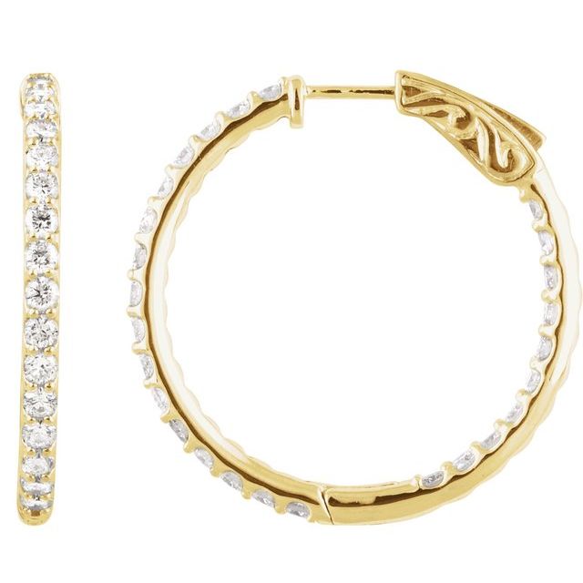 14K Yellow 2 CTW Lab-Grown Diamond Inside-Outside 29.5 mm Hinged Hoop Earrings