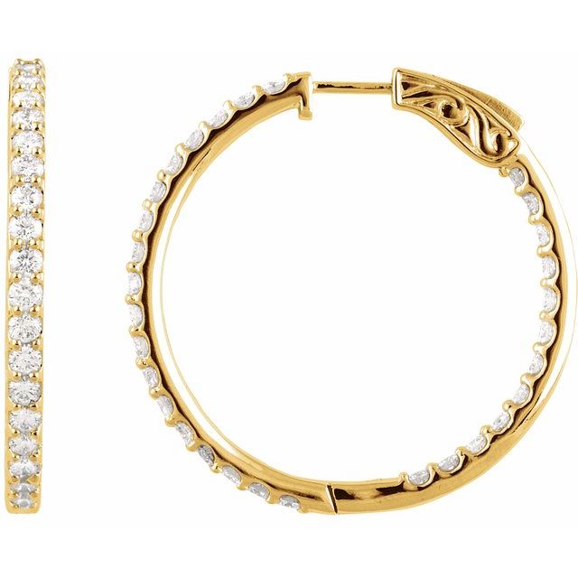 14K Yellow 3 CTW Lab-Grown Diamond Inside-Outside 34.5 mm Hinged Hoop Earrings