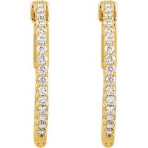 14K Yellow 3/4 CTW Lab-Grown Diamond Inside-Outside 23 mm Hinged Hoop Earrings