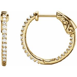 14K Yellow 1/2 CTW Lab-Grown Diamond Inside-Outside 19 mm Hinged Hoop Earrings