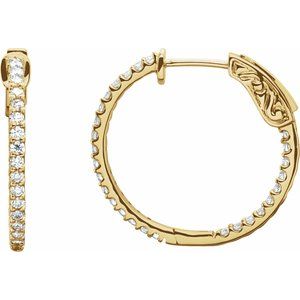 14K Yellow 3/4 CTW Lab-Grown Diamond Inside-Outside 23 mm Hinged Hoop Earrings
