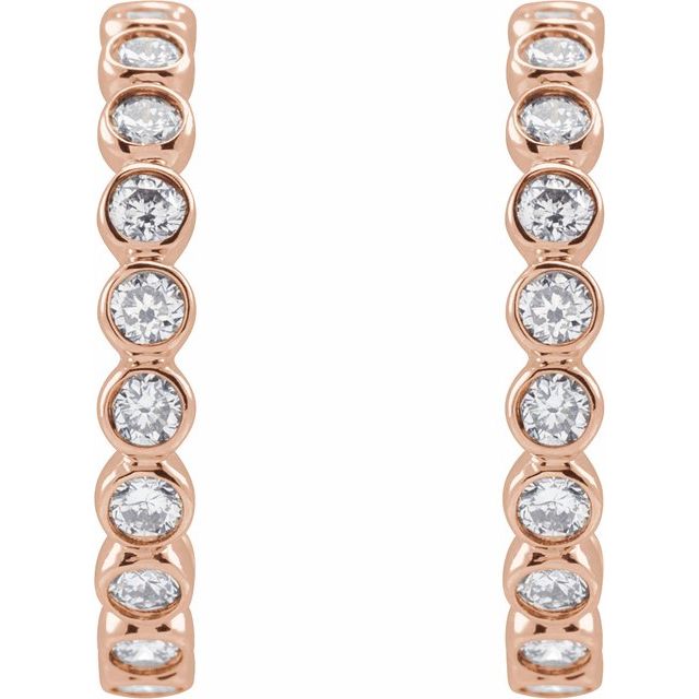 14K Rose 3/8 CTW Lab-Grown Diamond 14 mm Hoop Earrings