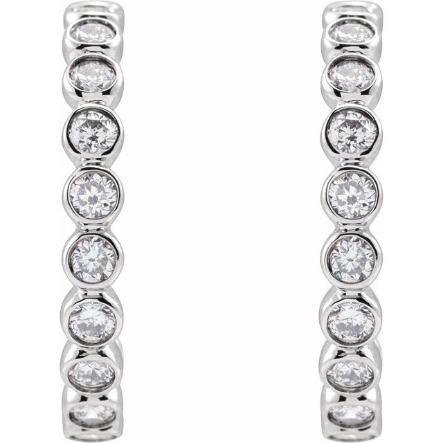 14K White 3/8 CTW Lab-Grown Diamond 14 mm Hoop Earrings